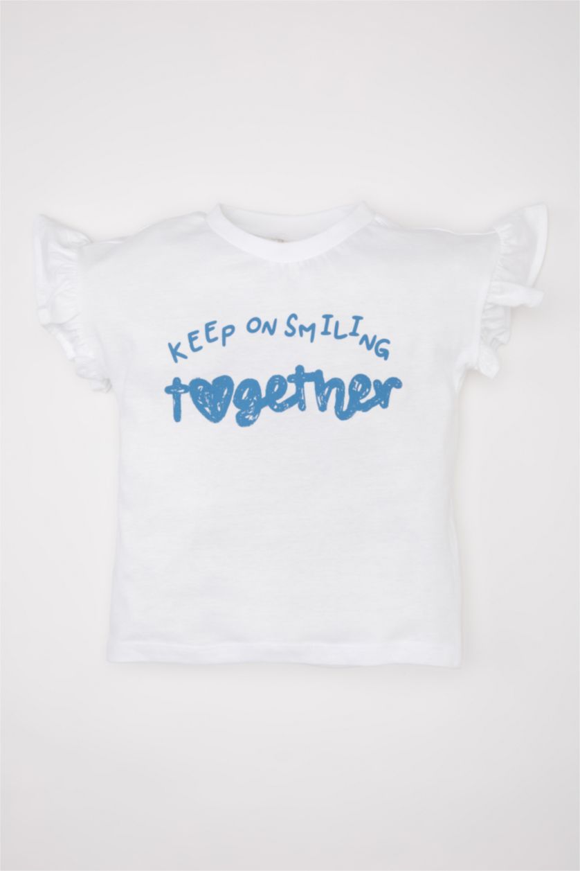 BABY GIRL White Baby Girl Crew Neck Printed Short Sleeve T-Shirt