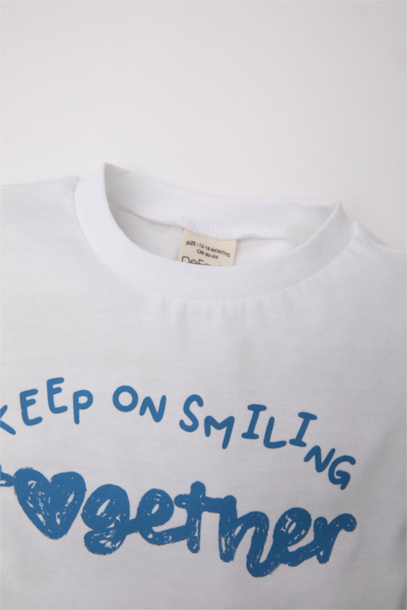 BABY GIRL White Baby Girl Crew Neck Printed Short Sleeve T-Shirt