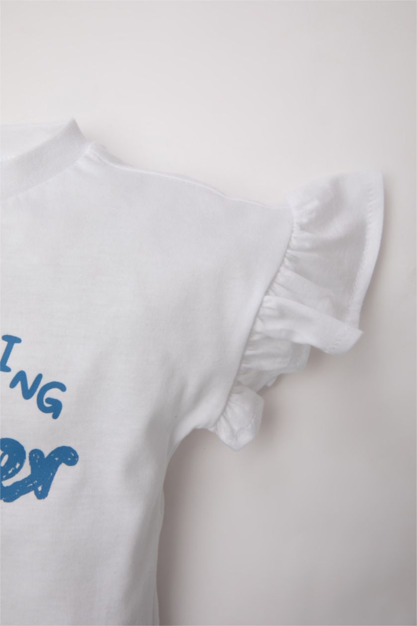 BABY GIRL White Baby Girl Crew Neck Printed Short Sleeve T-Shirt