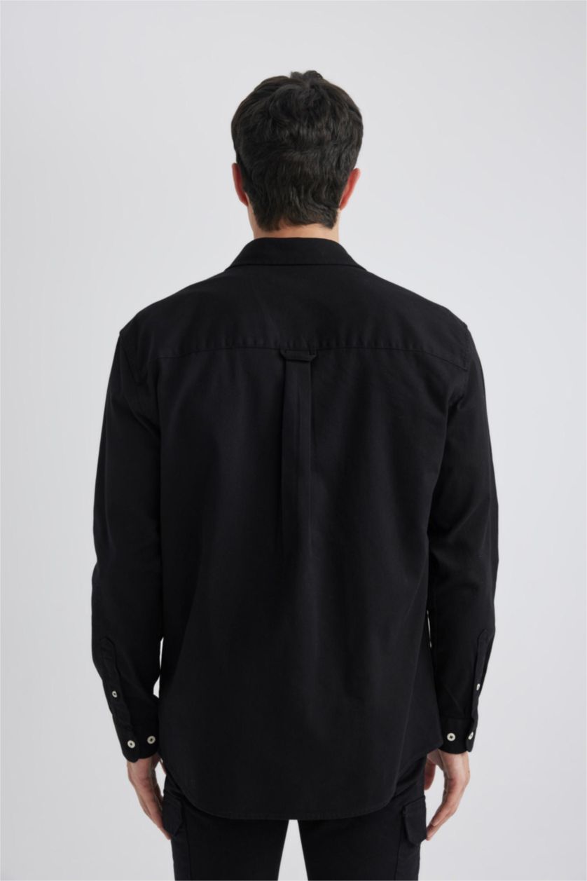 رجالي أسود قميص قطن كم طويل جبردين قصة مريحة