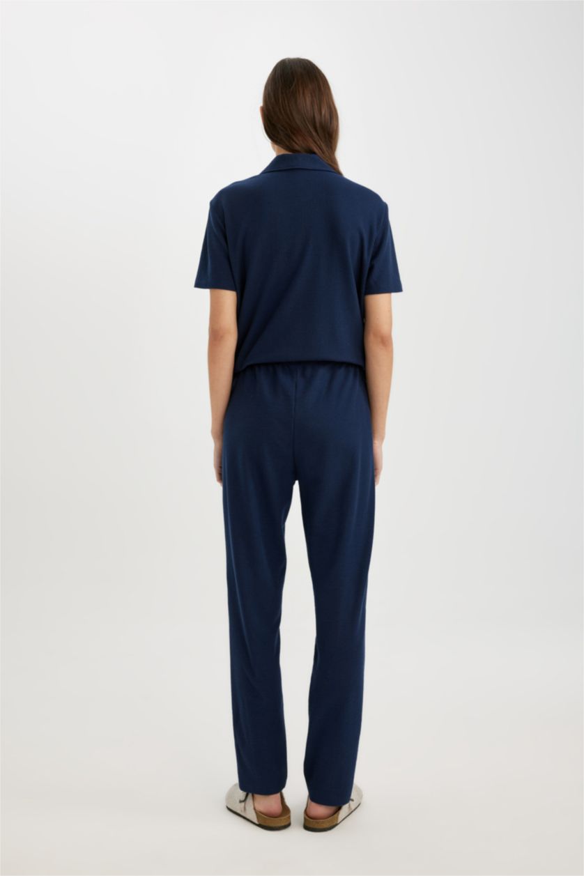 Kadın Lacivert Fall in Love Regular Fit Waffle Casual Pijama Altı