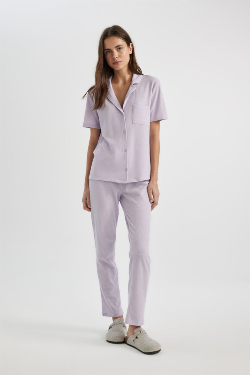 FEMME Violet Clair Bas de Pyjama Casual Gaufré coupe régulière Fall in Love