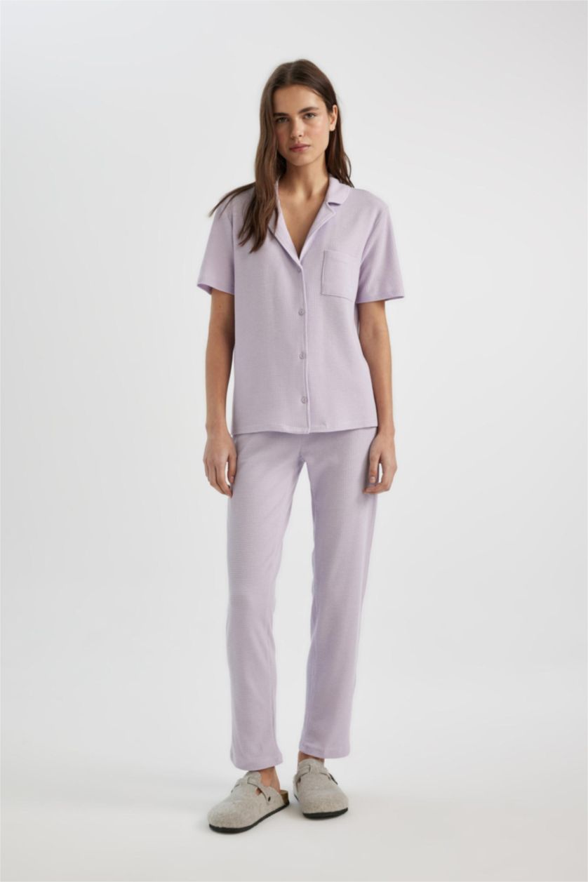 FEMME Violet Clair Bas de Pyjama Casual Gaufré coupe régulière Fall in Love