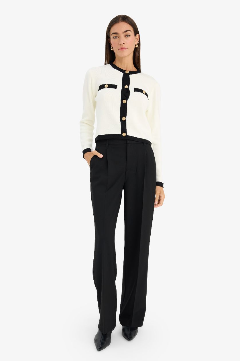 WOMAN Ecru Regular Fit Crew Neck Knitwear Cardigan