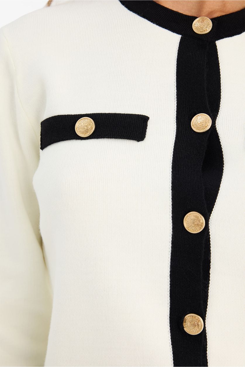 WOMAN Ecru Regular Fit Crew Neck Knitwear Cardigan