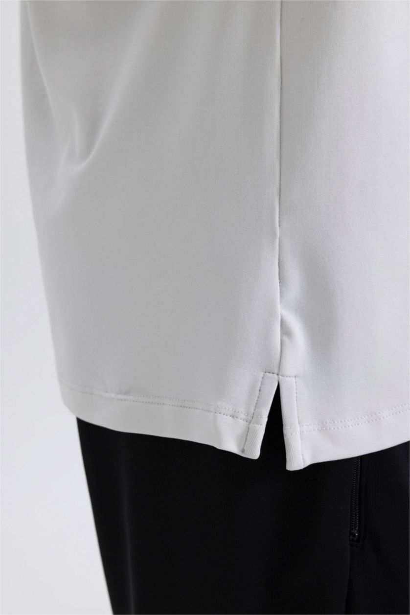 رجالي اللون الحجري تيشيرت رياضي قصة عادية برقبة مستديرة