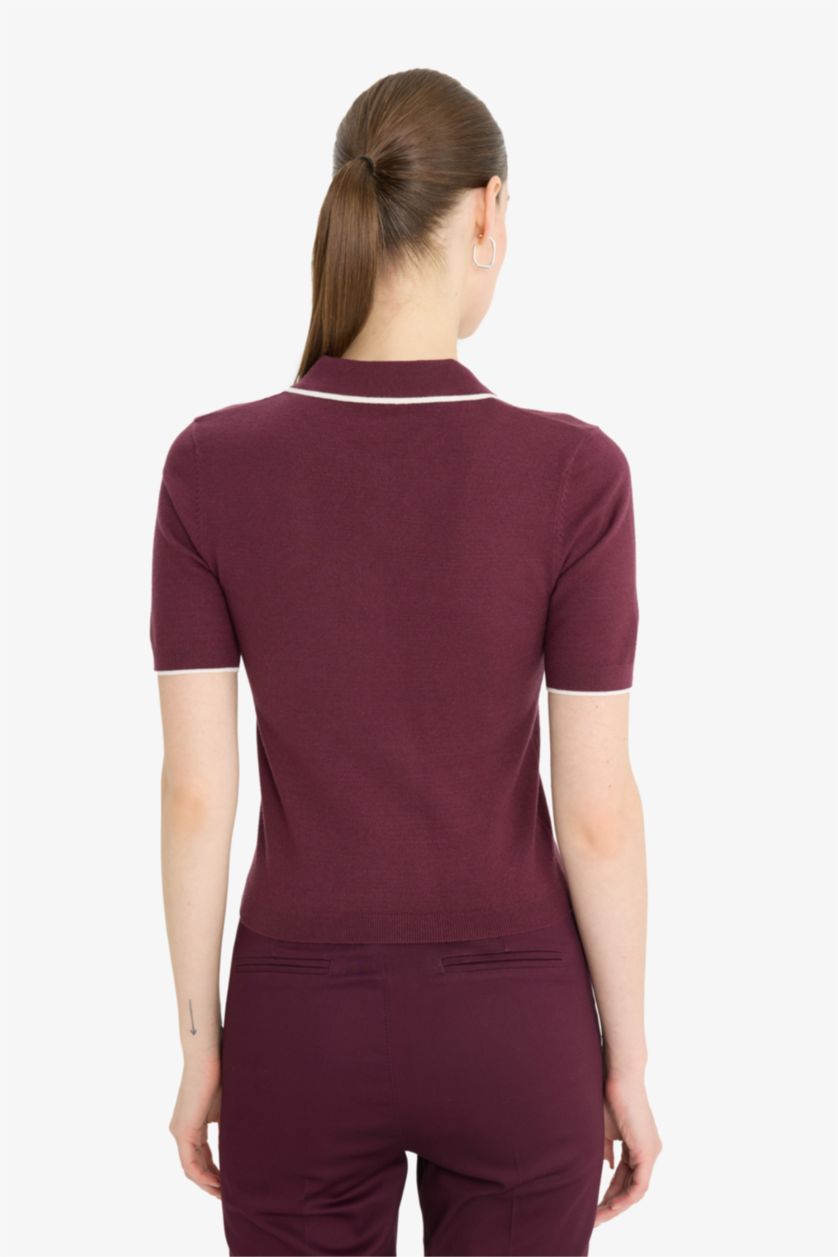 Әйелдерге Бордо ұзын бұлшықет пішімі поло жаға трикотаж Пулловер