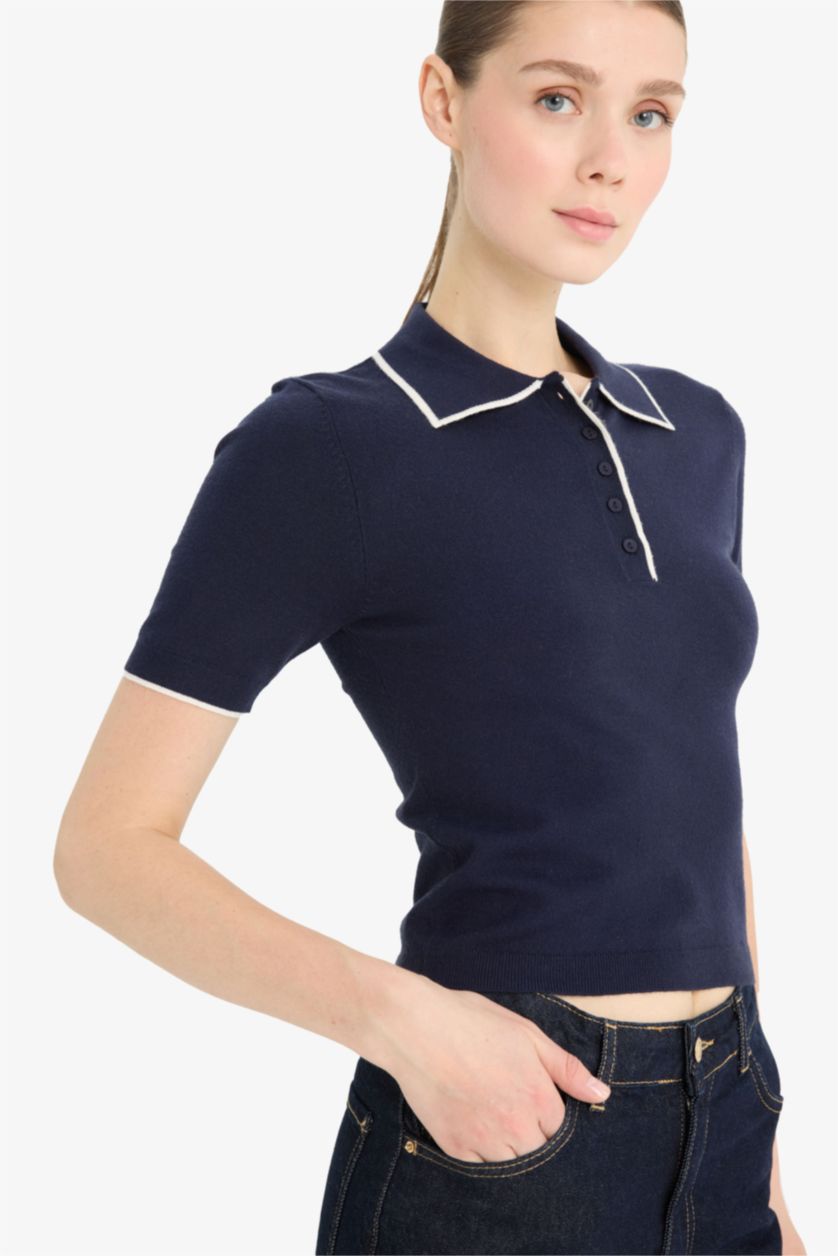 Әйелдерге әскери-теңіз ұзын бұлшықет пішімі поло жаға трикотаж Пулловер