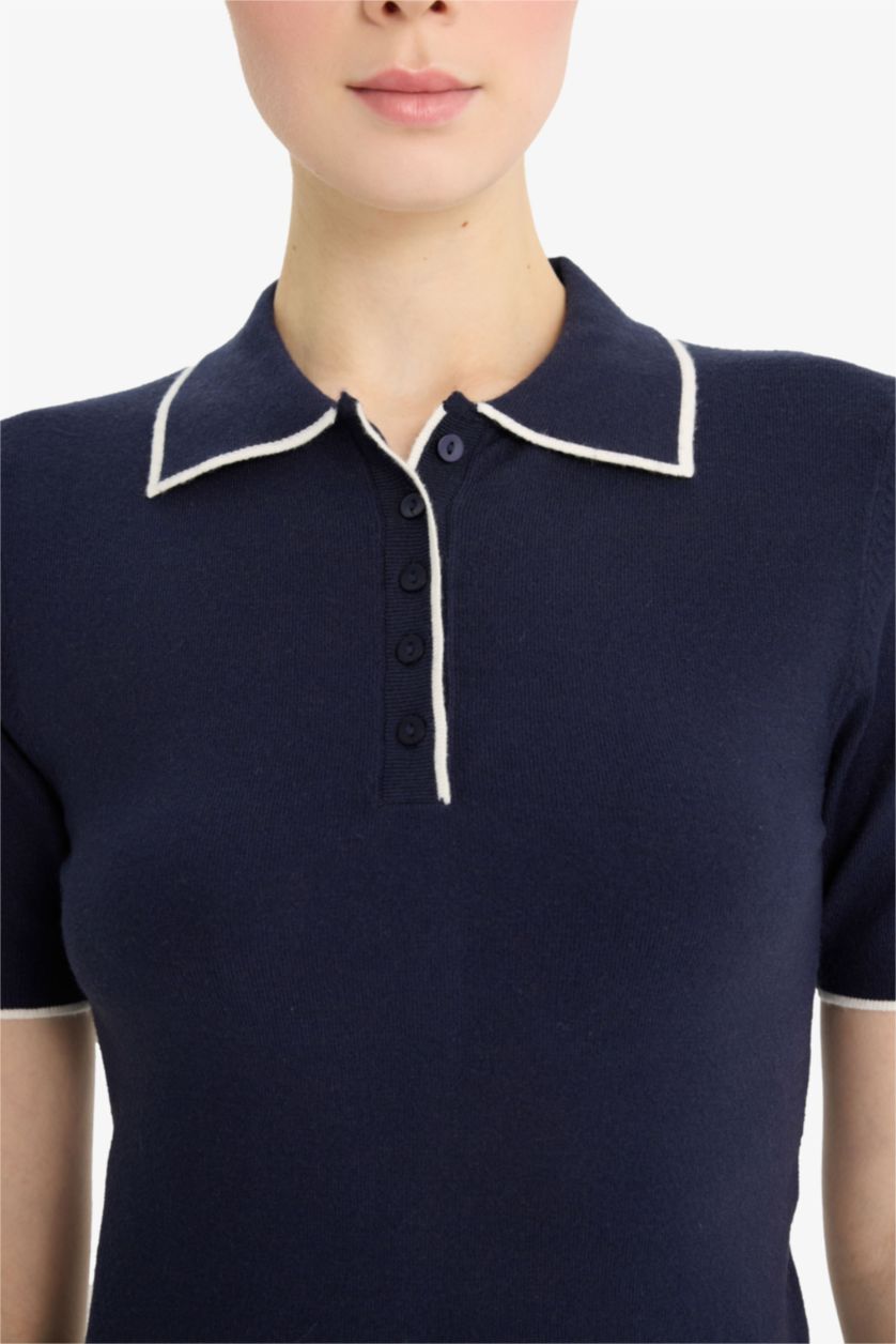 Әйелдерге әскери-теңіз ұзын бұлшықет пішімі поло жаға трикотаж Пулловер