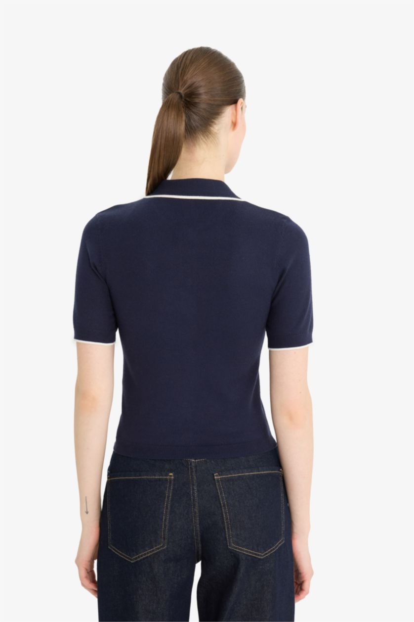 Әйелдерге әскери-теңіз ұзын бұлшықет пішімі поло жаға трикотаж Пулловер