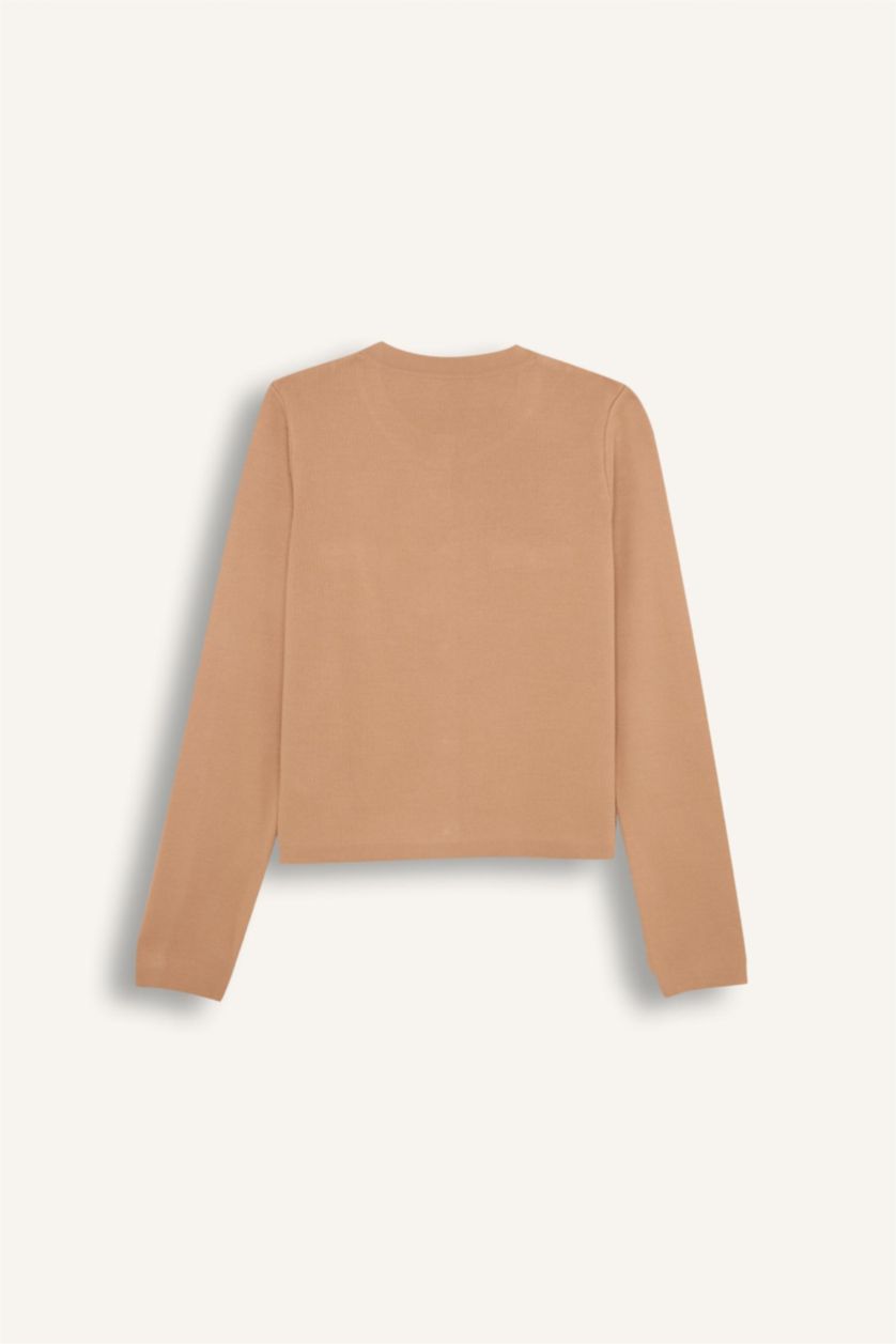 Kadın Bej Basıc Düğmeli Triko Hırka