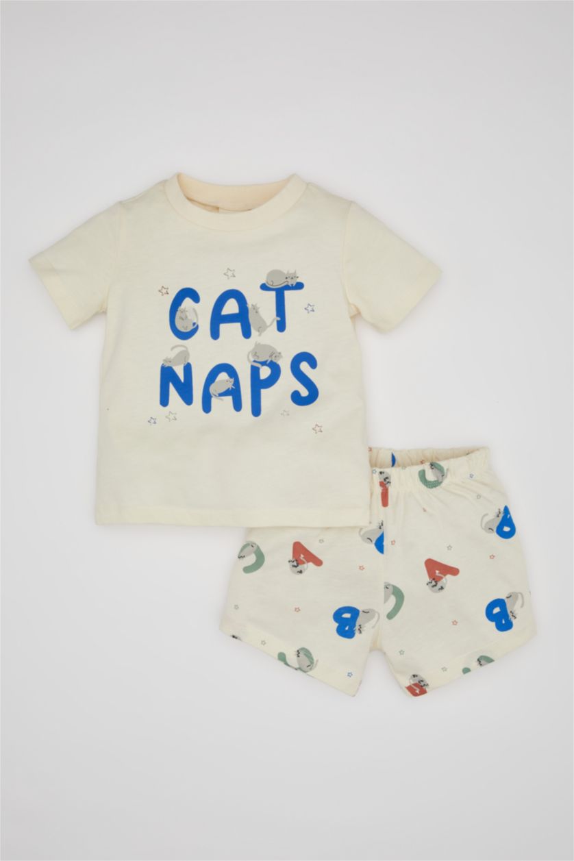 BABY BOY Ecru Baby Boy Printed Cotton 2 Piece Pajama Set