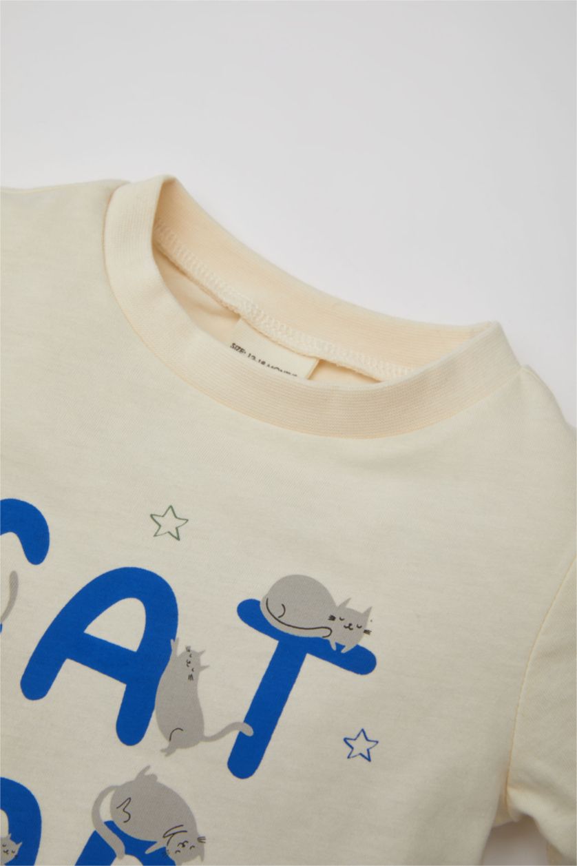 BABY BOY Ecru Baby Boy Printed Cotton 2 Piece Pajama Set