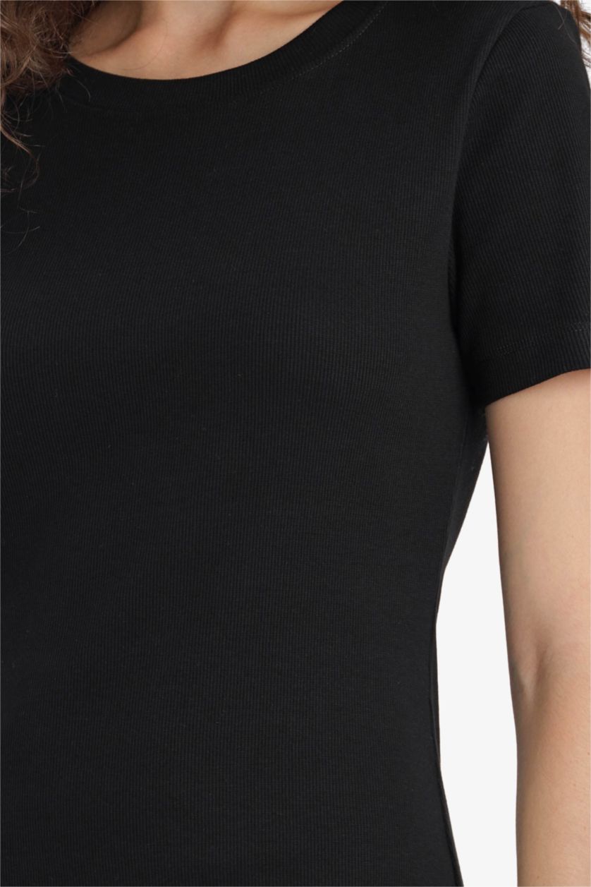 حريمي أسود فستان طويل مضلع سليم فيت نص كم بوديكون برقبة مستديرة