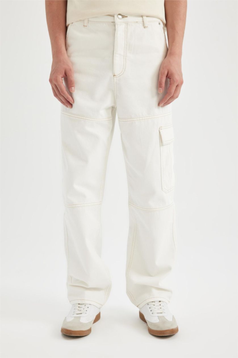 Ерлер ақ багги деним кең етек Шалбар