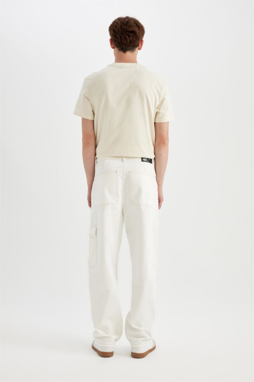 Ерлер ақ багги деним кең етек Шалбар