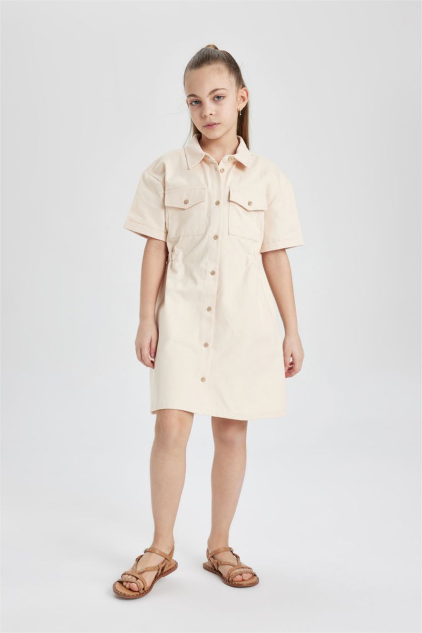 FILLES Orange Clair Robe Courte Gabardine