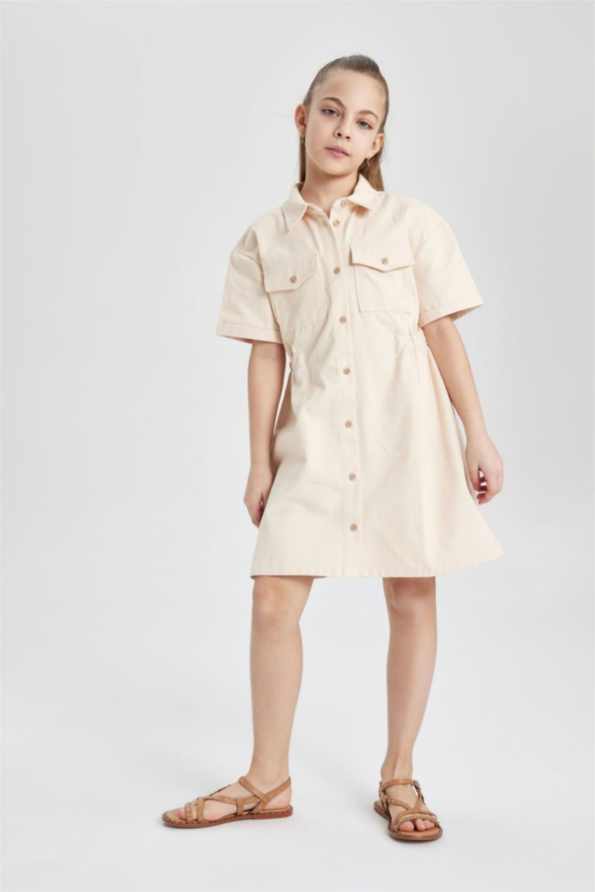 FILLES Orange Clair Robe Courte Gabardine