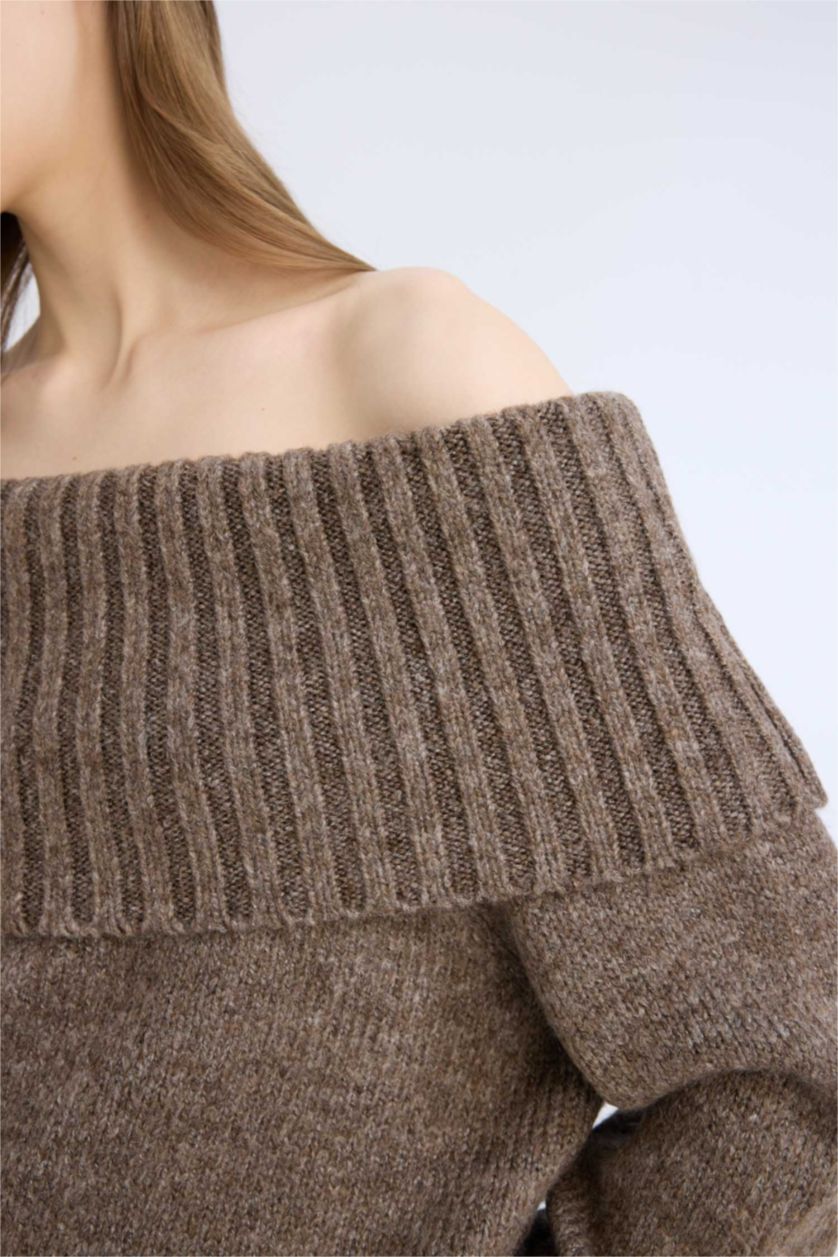 WOMAN Brown Regular Fit Strapless Knitwear Pullover
