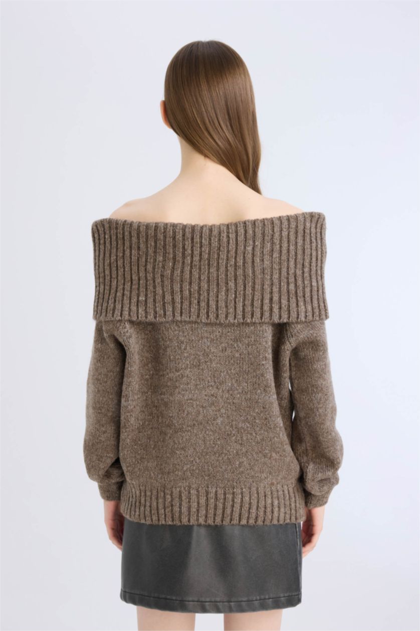 WOMAN Brown Regular Fit Strapless Knitwear Pullover