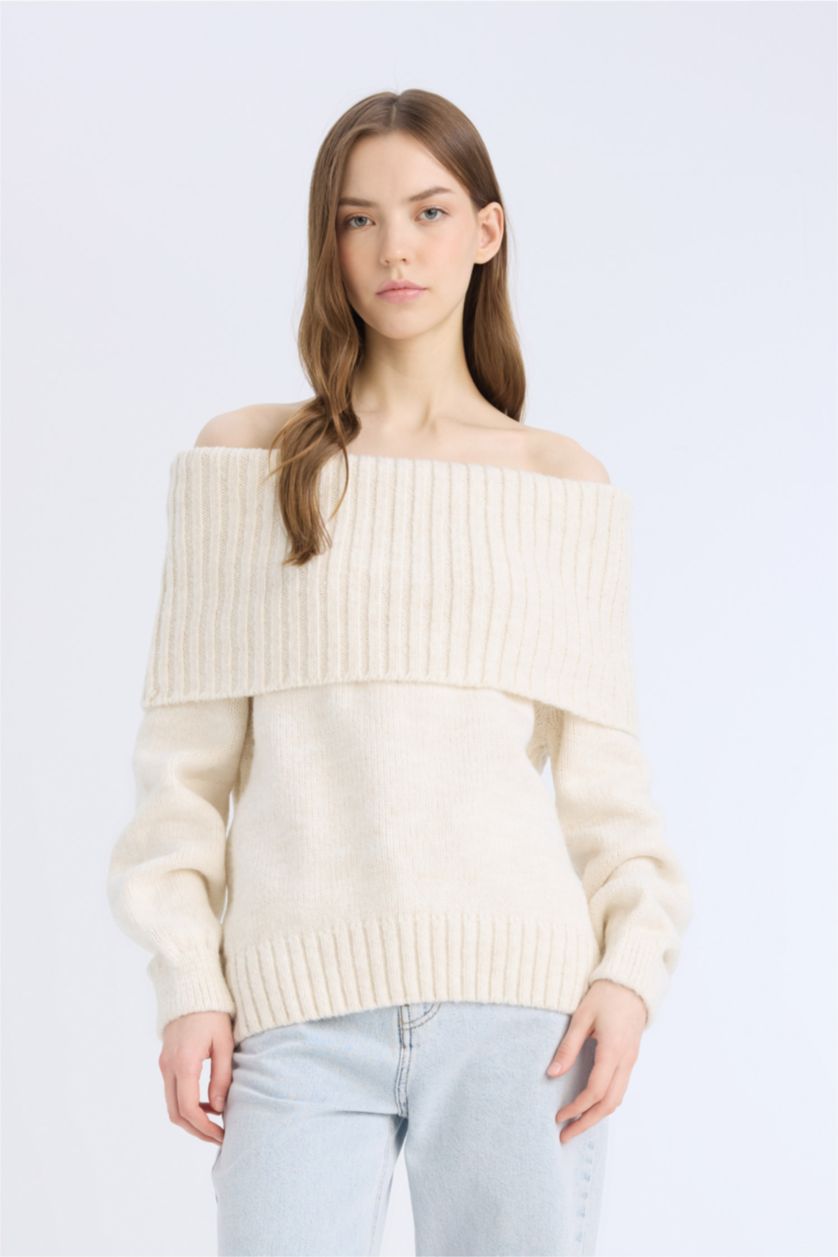 WOMAN Ecru Regular Fit Knitwear Pullover