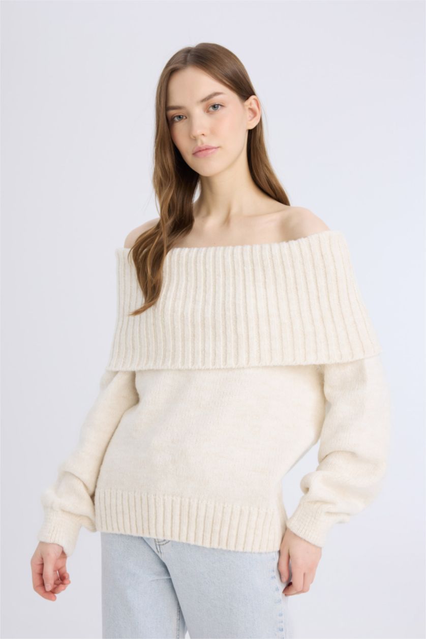 WOMAN Ecru Regular Fit Knitwear Pullover