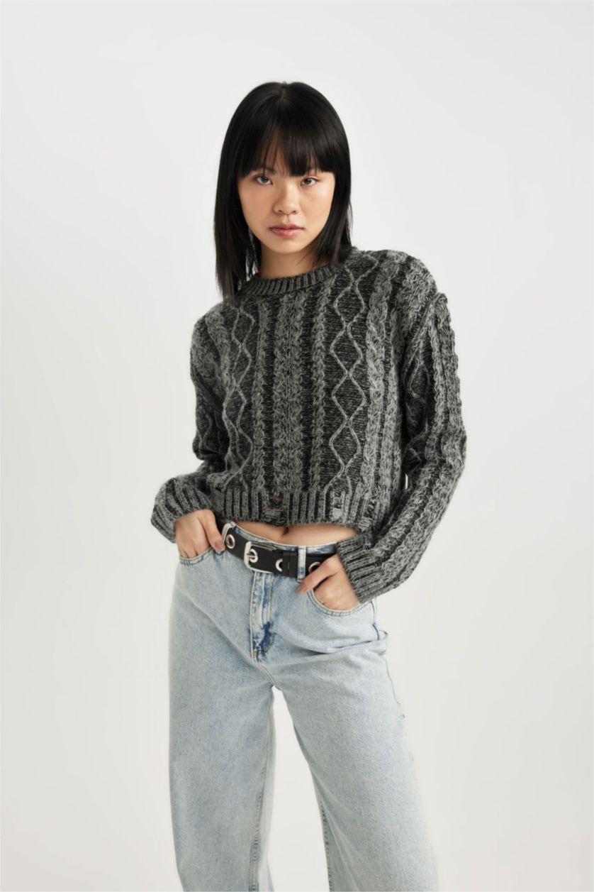 WOMAN Anthracite Regular Fit Crew Neck Knitwear Pullover