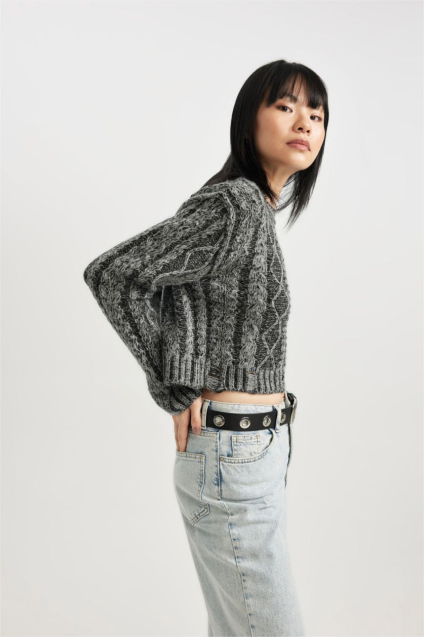 WOMAN Anthracite Regular Fit Crew Neck Knitwear Pullover