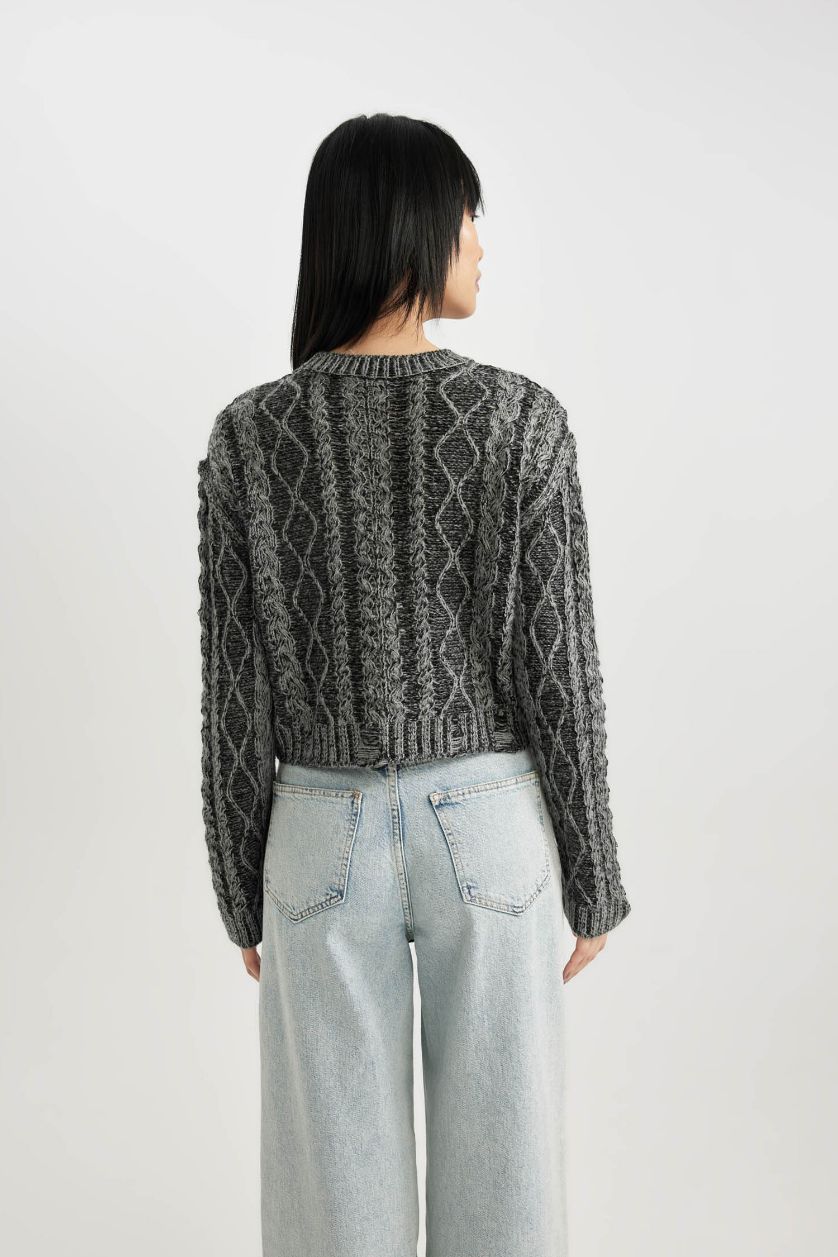 WOMAN Anthracite Regular Fit Crew Neck Knitwear Pullover