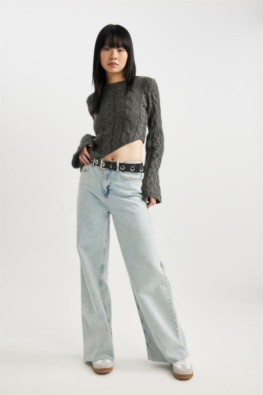 WOMAN Anthracite Melange Slim Fit Crew Neck Knitted Pullover