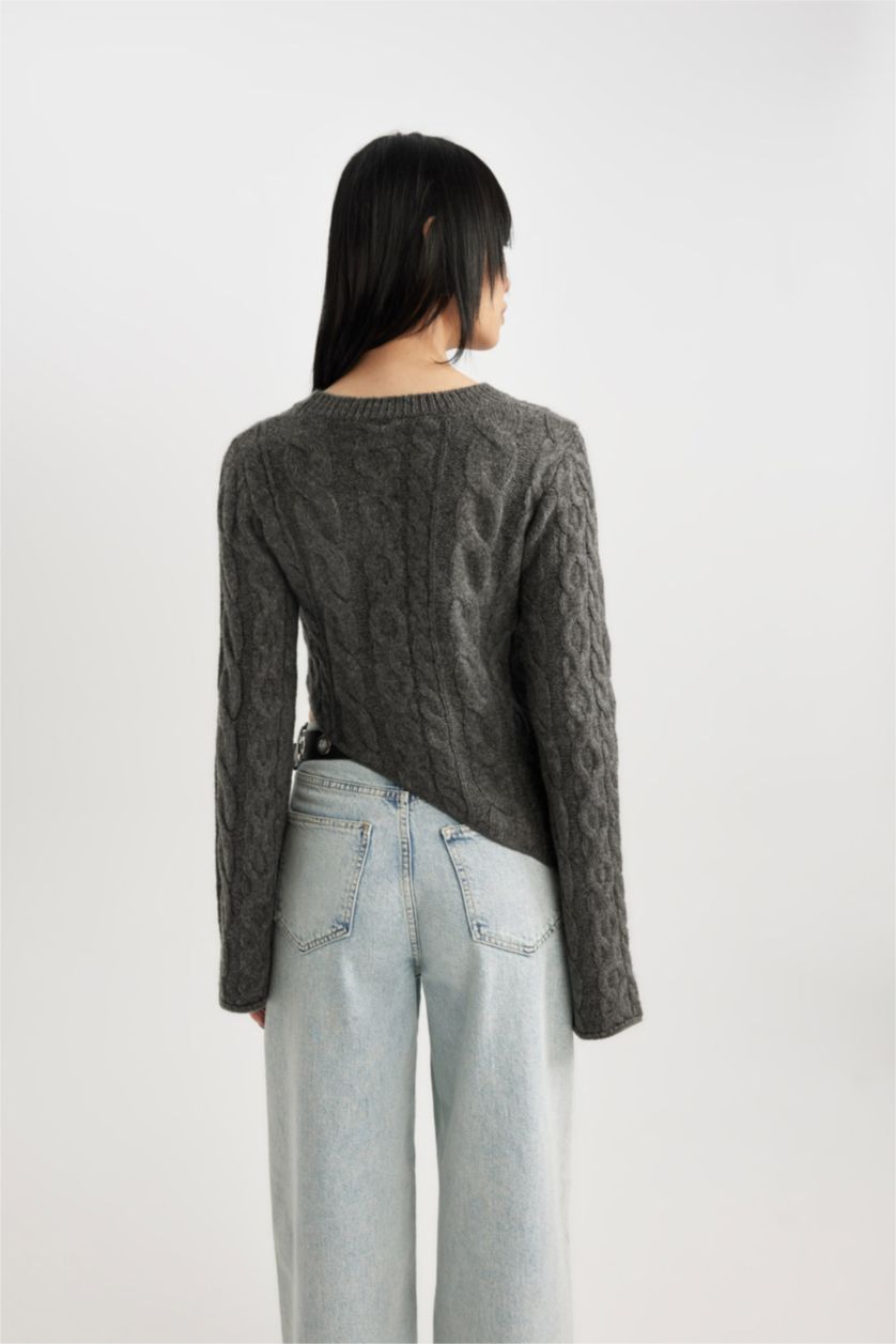 WOMAN Anthracite Melange Slim Fit Crew Neck Knitted Pullover