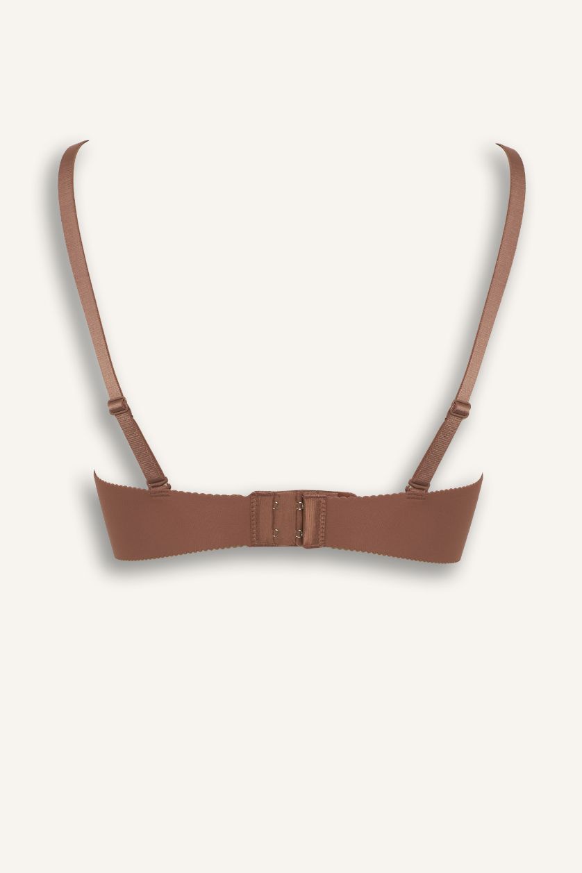 Kadın Açık Kahve Micro Kaplı Yarım Dolgulu Balenli Tişört Bra