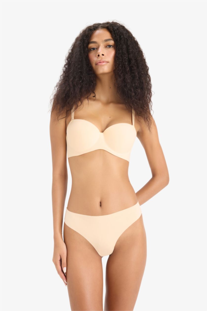 Woman Beige Push Up Strapless Bra