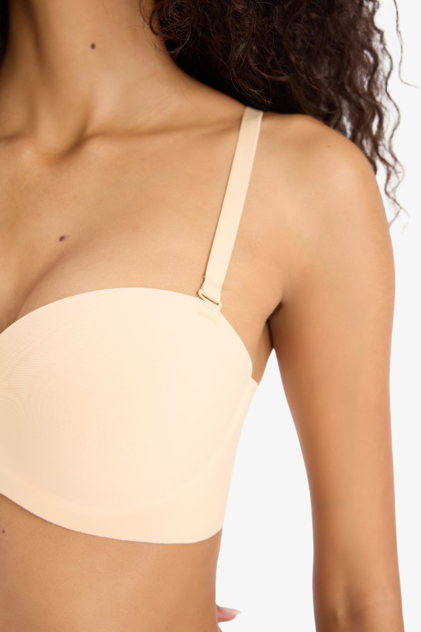 Woman Beige Push Up Strapless Bra