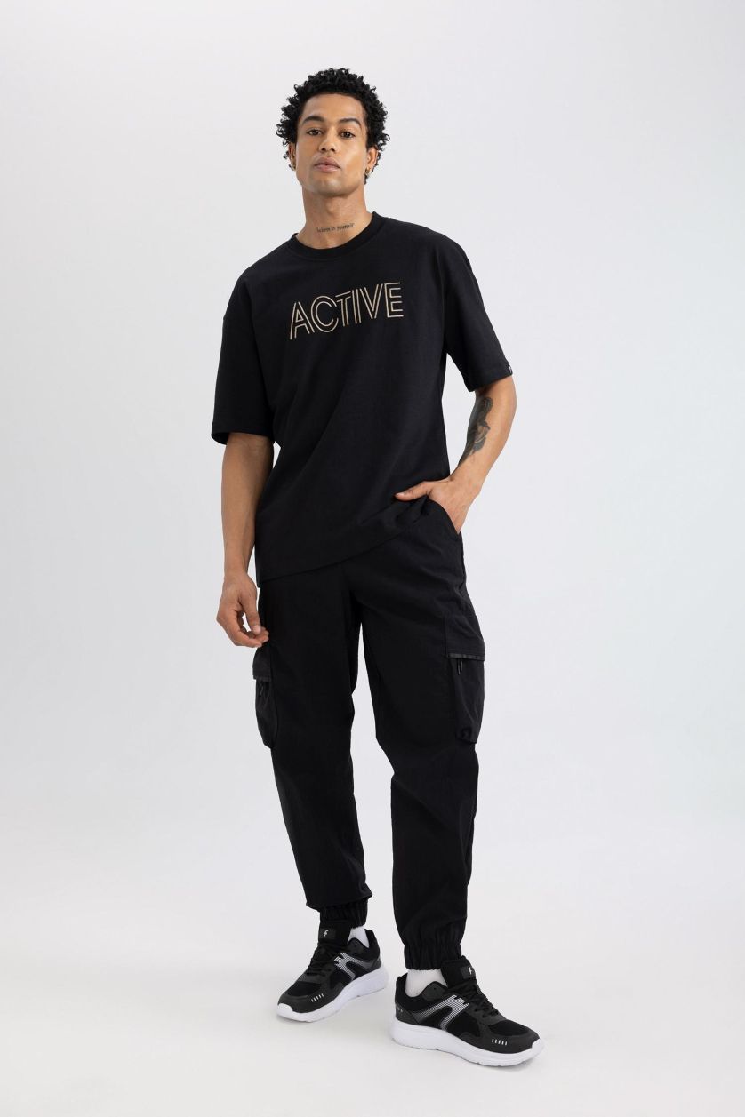 Man Black DeFactoFit Oversize Fit Cargo Pocket Woven Trousers