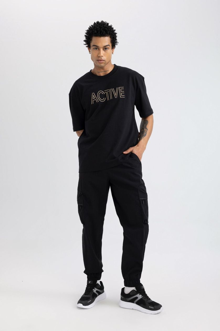 Man Black DeFactoFit Oversize Fit Cargo Pocket Woven Trousers