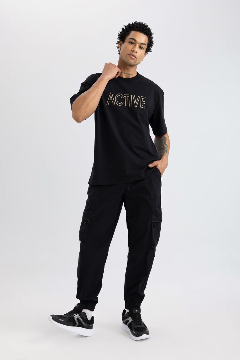 Man Black DeFactoFit Oversize Fit Cargo Pocket Woven Trousers