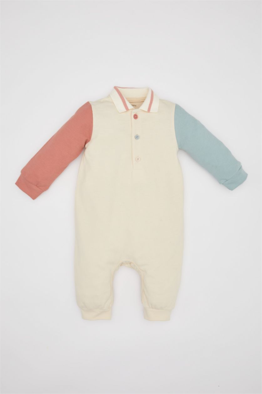 BABY GIRL Light Stone Pique Regular Fit Polo Collar Jumpsuit