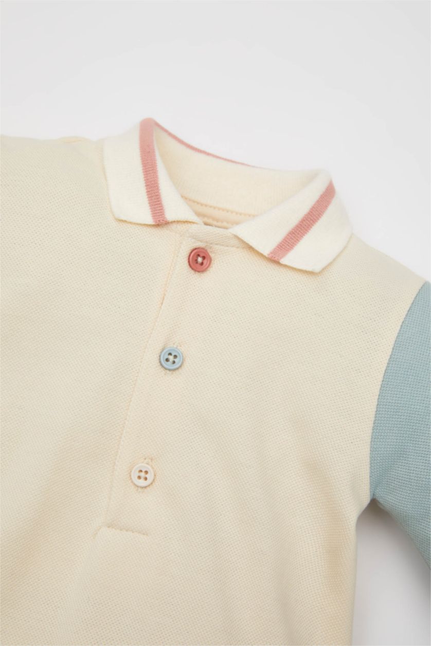 BABY GIRL Light Stone Pique Regular Fit Polo Collar Jumpsuit