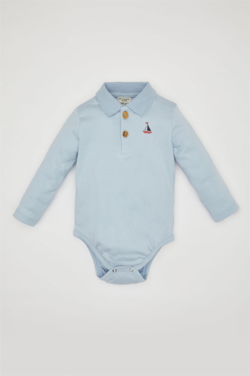 طفلة صغيرة أزرق فاتح سالوبيت اولادي حديثي الولادة بياقة بولو