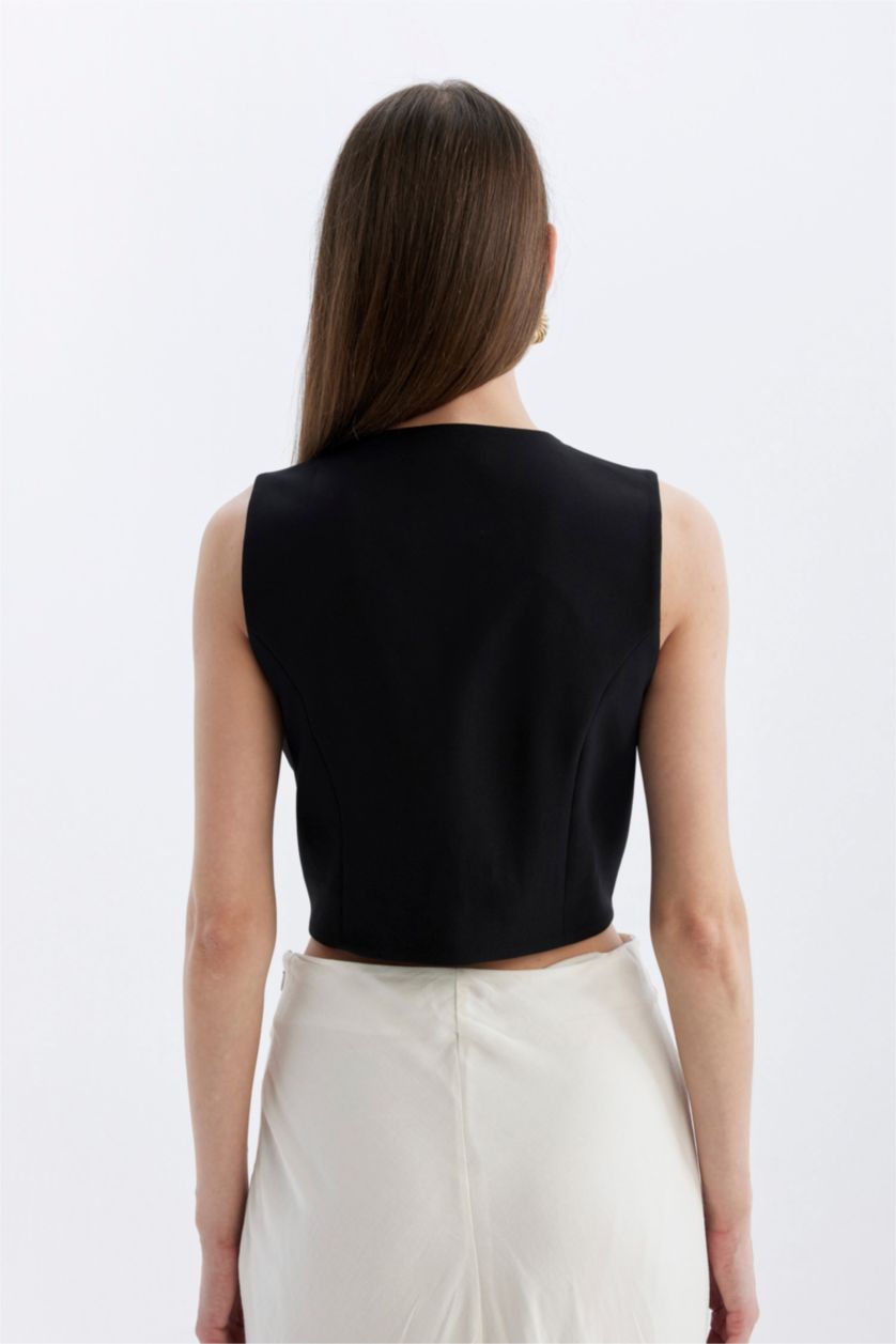 FEMME Noir Gilet Blazer Coupe Régulière Col En V