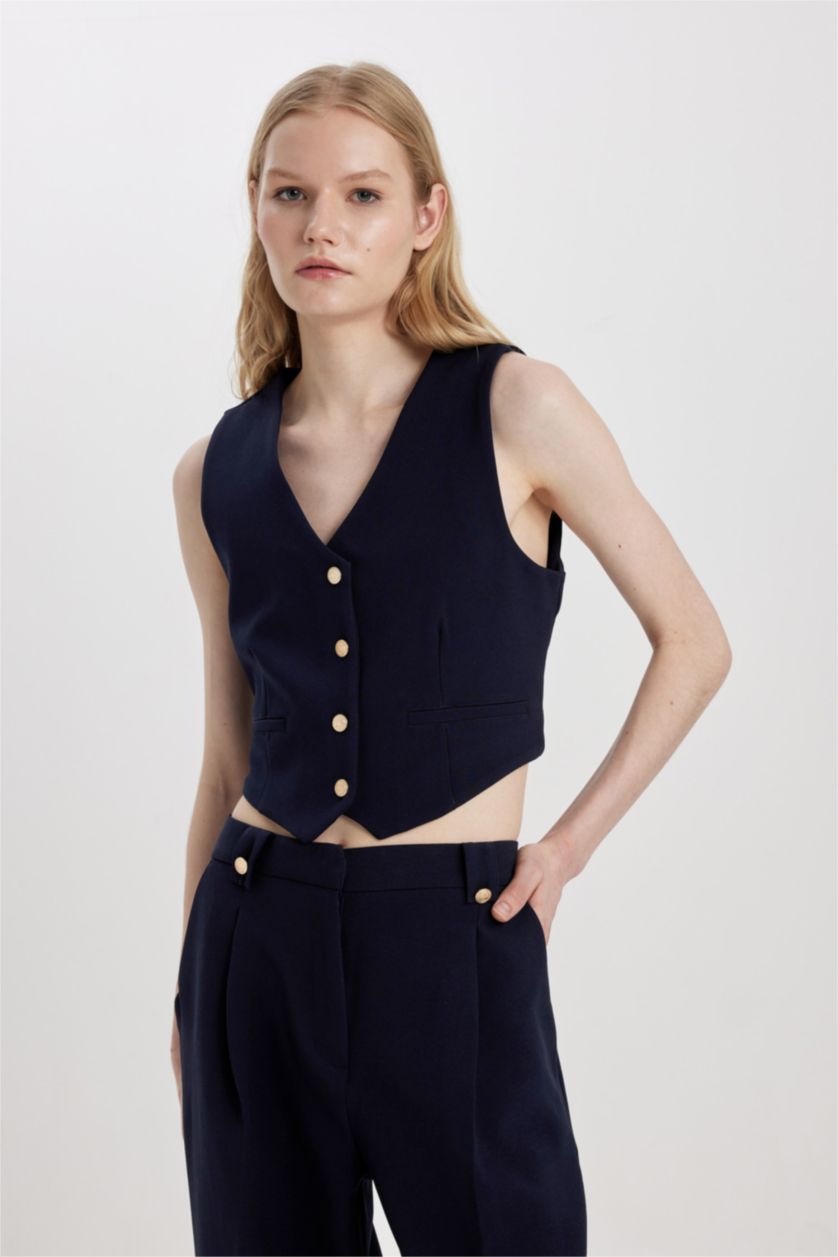 FEMME Marin Gilet Blazer Courte à Col en V