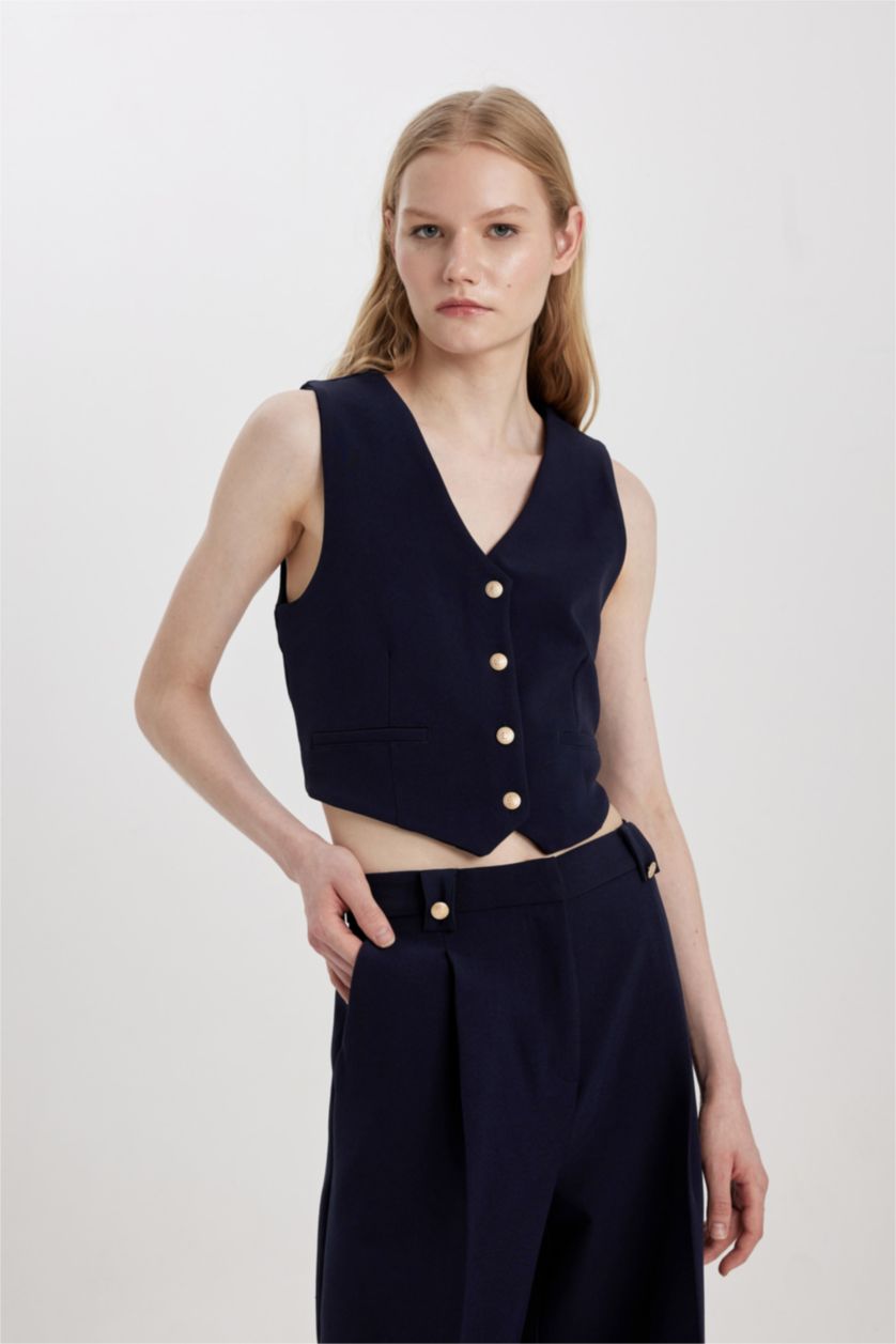 FEMME Marin Gilet Blazer Courte à Col en V