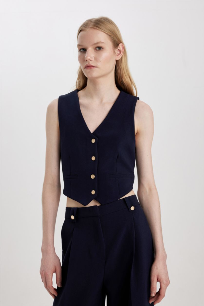 FEMME Marin Gilet Blazer Courte à Col en V