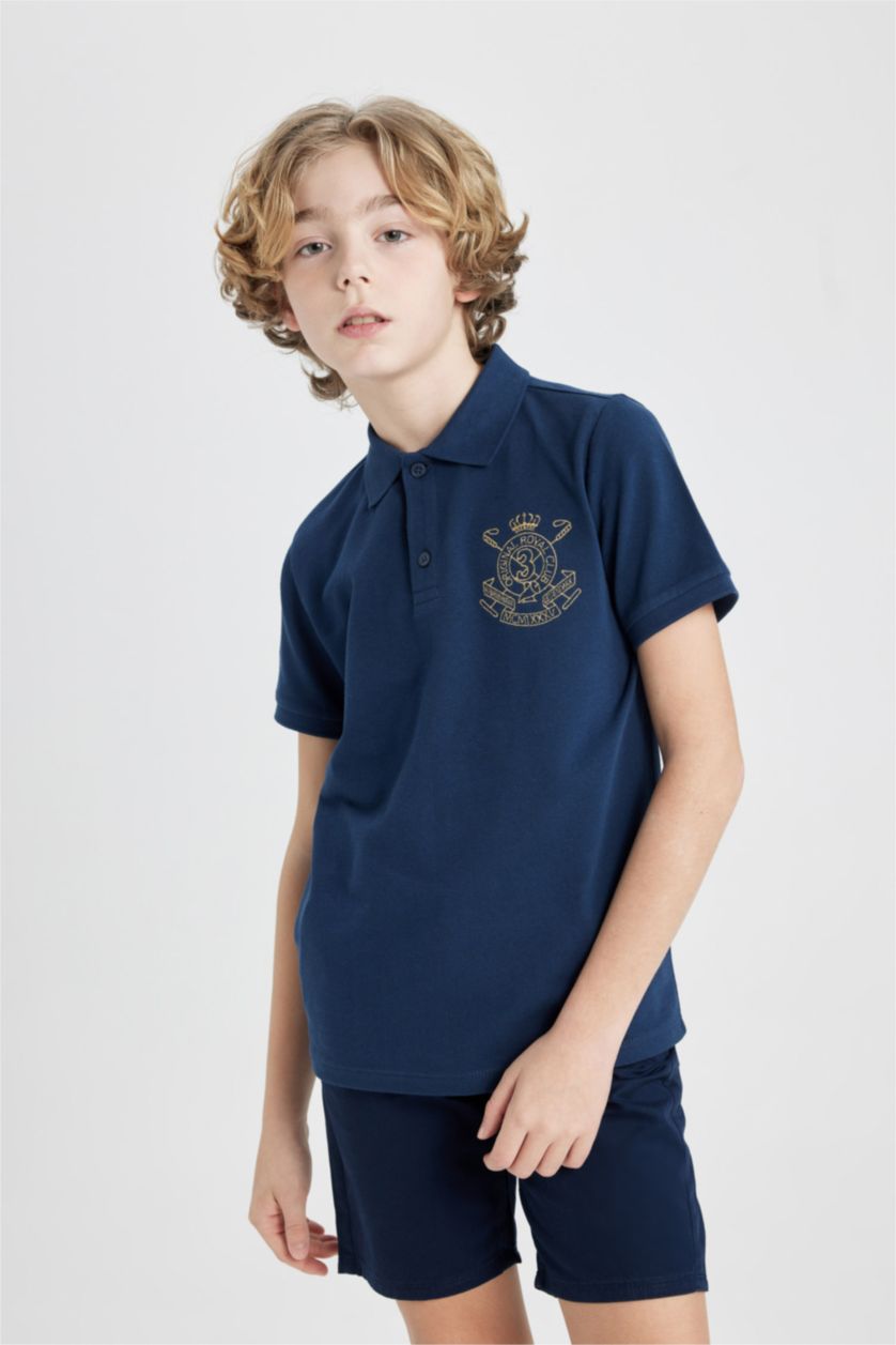 BOYS & TEENS NAVY Boy Pique Short Sleeve Polo T-Shirt
