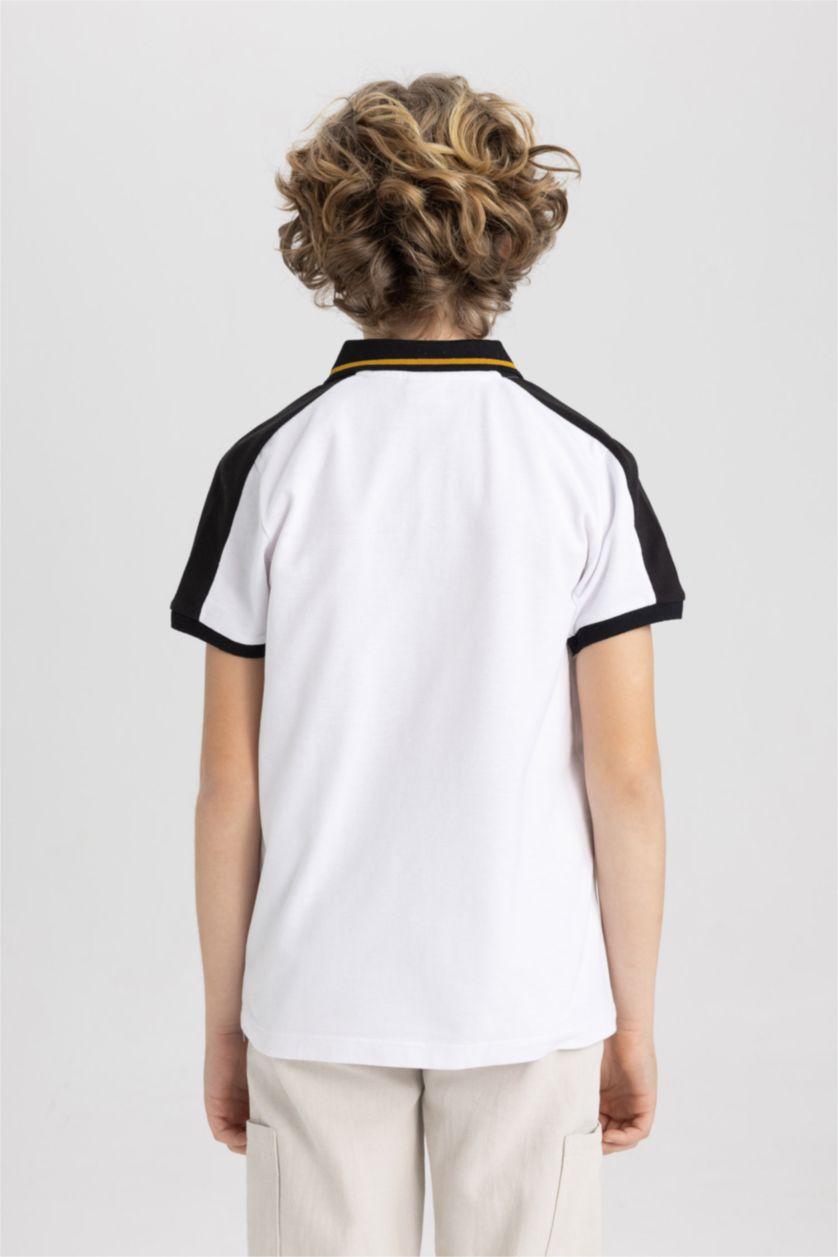 Erkek Çocuk - Genç Erkek Violet Beyaz Polo Yaka Pike Kısa Kollu Tişört Erkek Çocuk