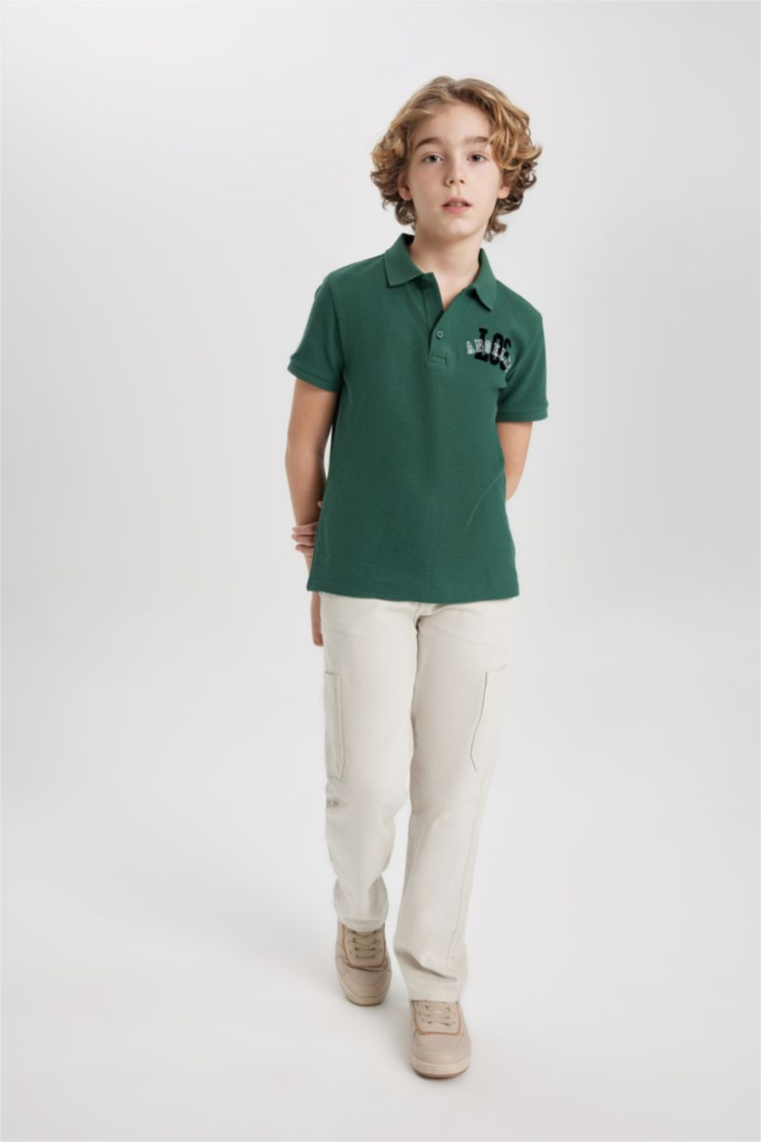 BOYS & TEENS Green Boy Waffle Short Sleeve Polo T-Shirt