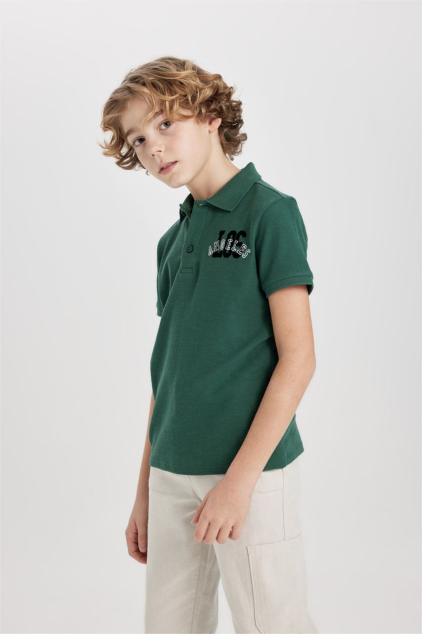 BOYS & TEENS Green Boy Waffle Short Sleeve Polo T-Shirt