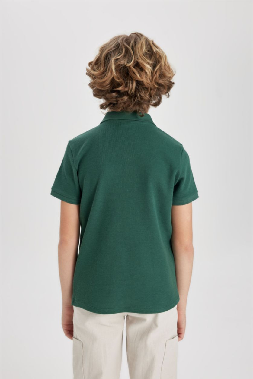 BOYS & TEENS Green Boy Waffle Short Sleeve Polo T-Shirt