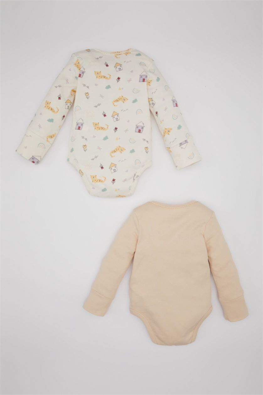 طفلة صغيرة بيج فاتح سالوبيت بيبي بناتي حديثي الولادة كم طويل بطبعة حيوانات - قطعتين